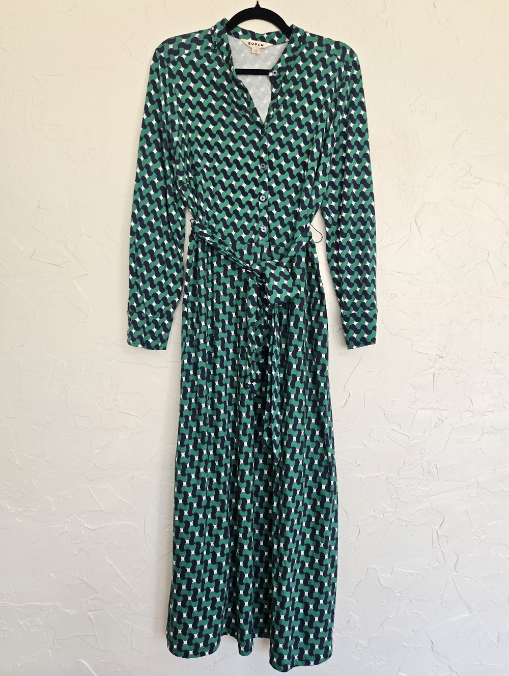 Boden Green and Navy Geometric Midi Shirt Dress